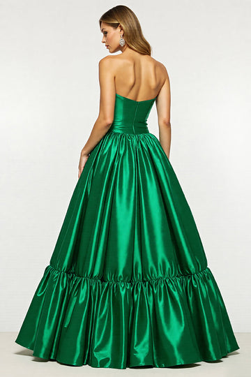 Robe de bal en satin A Line vert foncé avec fente